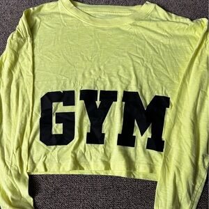 Neon Yellow Long Sleeve Crop Top “GYM” Graphic Girls 14–16